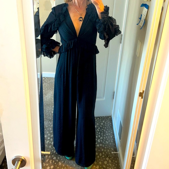 Zimmermann folly navy wide leg 100% silk pantsuit jumpsuit lined sz 1 NWOT - Picture 3 of 12